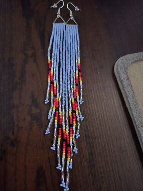Handmade Light Purple Beaded Fringe Earrings